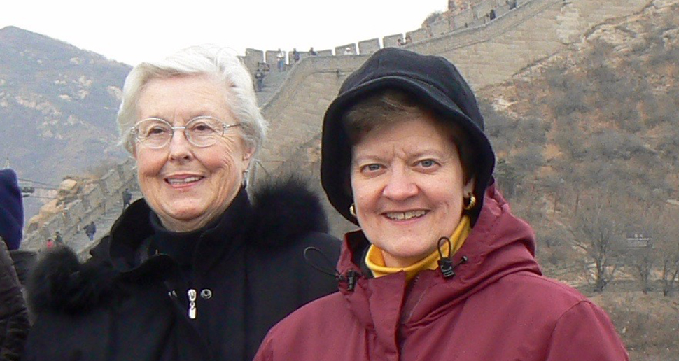 Jo Safrit with Cathy Ennis on Great Wall of China.