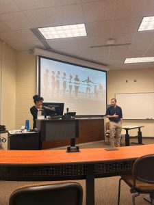 Dr. Berg introducing Dr. Canada to UNCG Kinesiology students.