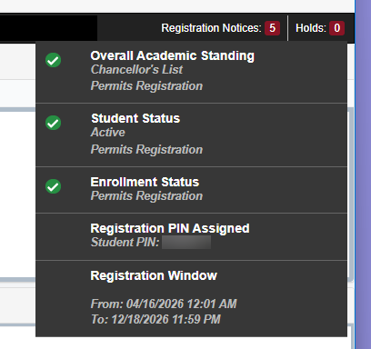 Example of the registration Notices box